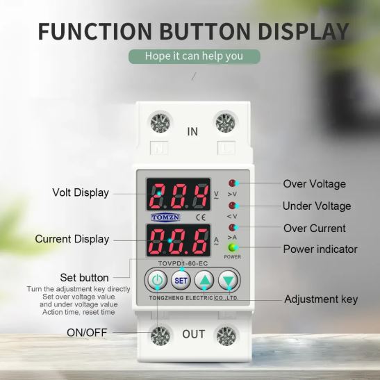 Tomzn 4th Gen 2IN1 Adjustable Over & Under Voltage Protector TOVPD1-63/TOVPD1-40 Colourful