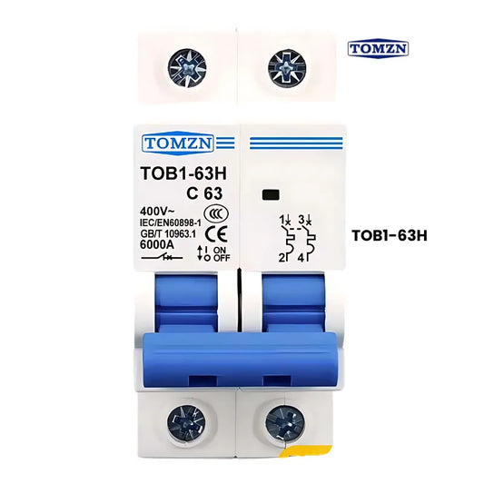 Tomzn TOB1-63H 2-Pole AC Miniature Circuit Breaker (MCB)