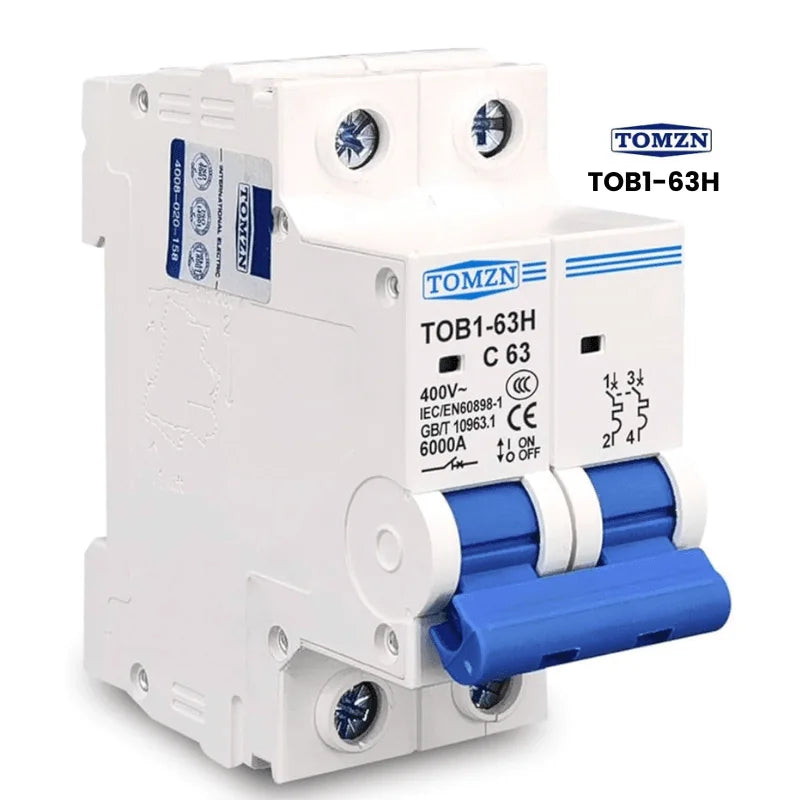 Tomzn TOB1-63H 2-Pole AC Miniature Circuit Breaker (MCB)